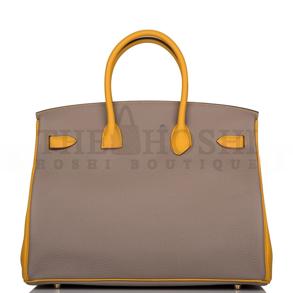 H**me5 BIRKIN 30 EPSOM ASPHALT GREY AND AMBER YELLOW GOLD BUCKLE H028369CK15 (30*23*15cm) Master Quality